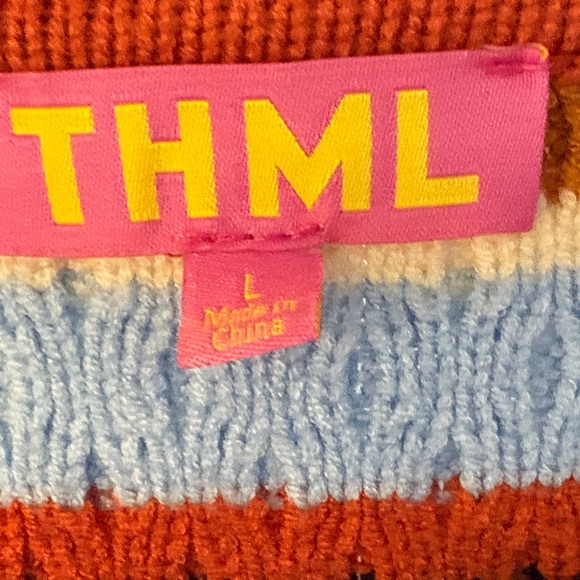 THML Women's V-Neck Sweater - Orange, Blue, Red Stripes - Picture 4 of 4